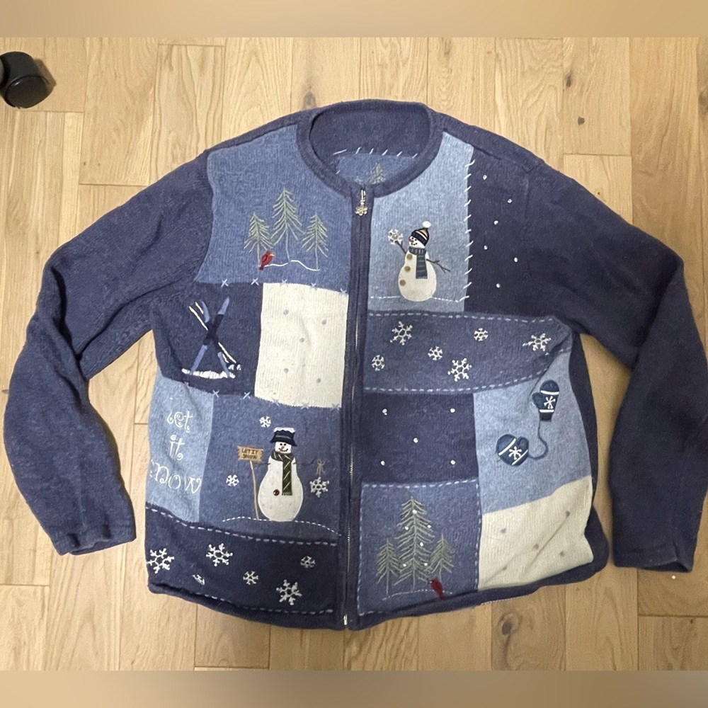 REAL VINTAGE Ugly Christmas Sweater retro zip thrift store find